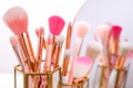 Set of professional makeup brushes in holder, closeup Royalty Free Stock Photo