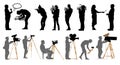 Set of professional people with video cameras and photo cameras. Silhouettes are separated. Vector illustration