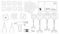 Set of professional piercing equipment. Contour Royalty Free Stock Photo