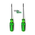 Set from professional realistic screwdrivers with a plastic green handle. Hand metal tools isolated on white background. Vector