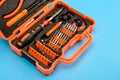 . A set of professional tools in a case for repairing phones, smartphones, computers and other office equipment Royalty Free Stock Photo