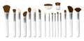 Set of Professional white makeup brushes isolated. Realistic Powder Blush, Eye Shadow, Brush or Brow. 3d Vector