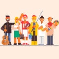 Set professions doctor,artist.fisherman,lawyer,guitarist,player. Flat vector illustration