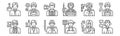 set of 12 professions and occupation icons. outline thin line icons such as customer service, cleaning staff, waiter, police,