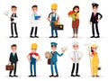 Set professions: waiter, doctor, electrician, florist, pilot, businessman, engineer, postman, cook, painter. Vector illustration i