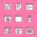 Set Programming language syntax, Clipboard with checklist, Software, Browser window, Coffee cup to go, and Page 404 Royalty Free Stock Photo