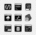 Set Programming language syntax, Code terminal, Books about programming, Software, Server, Data, Web Hosting, Cloud Royalty Free Stock Photo