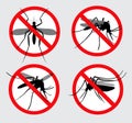 Set of prohibited Aedes aegypti or chikungunya, or Zika mosquito isolated.