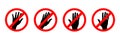 Set prohibited hand sign, no entry, don't touch, don't press, prohibited, icon isolated Royalty Free Stock Photo