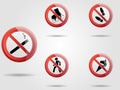 Set of prohibited vector sign. Illustration may use in camping areas, restaurant, parks or near houses. Warning, not allowed notif