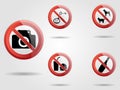 Set of prohibited vector sign. Illustration may use in camping areas, restaurant, parks or near houses. Warning, not allowed notif Royalty Free Stock Photo