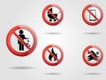 Set of prohibited vector sign. Illustration may use in camping areas, restaurant, parks or near houses. Warning, not allowed notif Royalty Free Stock Photo