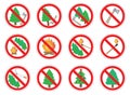 Set of prohibition signs of action in forest, vector. Royalty Free Stock Photo