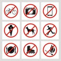 Set of prohibition signs at the entrance to the store or shop. N Royalty Free Stock Photo