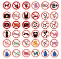 A set of prohibition signs, symbols, lgbt, men, animals, plastic smoking and more