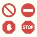 Set of prohibitory road signs. Stop, no entry, hand block. Vector. Royalty Free Stock Photo