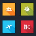 Set Project team base, Copywriting network, Plane and POS terminal icon. Vector