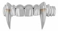 A set of prosthetic vampire teeth with extended canines, gleaming white against a stark background Royalty Free Stock Photo