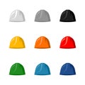 Set with protective helmets on the head of different colors Royalty Free Stock Photo