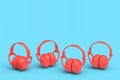 Set of protective yellow earphones muffs isolated on a blue background