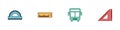 Set Protractor grid, Ruler, Bus and Triangular ruler icon. Vector Royalty Free Stock Photo