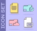 Set PSD file document, Document, Cloud storage text document folder and Document folder and check mark icon. Vector Royalty Free Stock Photo