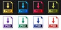 Set PSD file document icon. Download PSD button icon isolated on black and white background. Vector Royalty Free Stock Photo