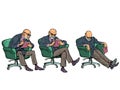 A set of psychotherapists in a chair in different poses. Male psychiatrist