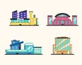 Set of public buildings. Modern architecture. Flat vector illustration.