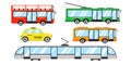 Set public transport cartoon style. Vector illustration of bus, trolleybus, tram, taxi, subway on white background Royalty Free Stock Photo