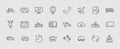 Set of Public Transport Related Vector Line Icons. Contains such Icons as Bus, Bike, Scooter, Car, balloon, Truck, Tram Royalty Free Stock Photo