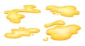 Set of puddle of yellow oil isolated. Honey, urine or gasoline gold liquid. Cartoon style vector illustration