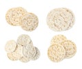 Set of puffed rice cakes on white background, top view Royalty Free Stock Photo