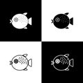 Set Puffer fish icon isolated on black and white background. Fugu fish japanese puffer fish. Vector. Royalty Free Stock Photo