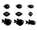 Set of pufferfish, blowfish and globefish silhouette Royalty Free Stock Photo