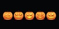 Set pumpkin on black background. Orange pumpkin with scary face for your design for the holiday Halloween. Royalty Free Stock Photo