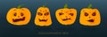 Set pumpkin  on dark background.   Orange pumpkin with  smile for your design for the holiday Halloween. Royalty Free Stock Photo