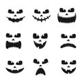 Set of pumpkin faces silhouette icons for Halloween isolated on white background. Scary pumpkin devil smile, spooky jack Royalty Free Stock Photo