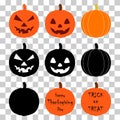 Set of Pumpkin Halloween icon vector. October celebration flat silhouette illustration design