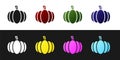 Set Pumpkin icon isolated on black and white background. Happy Halloween party. Vector Royalty Free Stock Photo