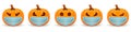 Set Pumpkin with medical mask on white background. The main symbol of the Happy Halloween holiday. Orange pumpkin with smile for