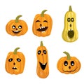 Set of halloween pumpkins, funny faces. Autumn holidays Royalty Free Stock Photo