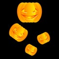 Flying angry and scary yellow pumpkins on a black background. Halloween theme. Isolated vector illustration. Royalty Free Stock Photo