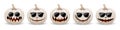 Set of Pumpkins in black sunglasses on white background. The main symbol of the holiday Happy Halloween. Hipster white pumpkins