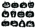 Set of pumpkins. Collection of pumpkin faces for Halloween. Stylized mystical creatures. Silhouettes of demons. Vector