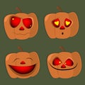 Set of pumpkins of different characters halloween face , vecto