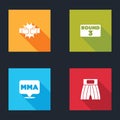 Set Punch in boxing gloves, Boxing ring board, Fight club MMA and short icon. Vector Royalty Free Stock Photo