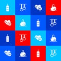 Set Punching bag, Gymnastic rings, Heart rate and Broken weight icon. Vector