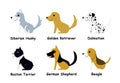 Set of puppy dog in flat style, side view, vector