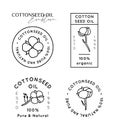 Set Pure Cottonseed Oil Liner labels and badges - Vector Round Icons, Stickers, Stamps Cotton Flowers. Natural Oil Logos